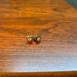 Flower shaped earrings with a clear stone in the center.